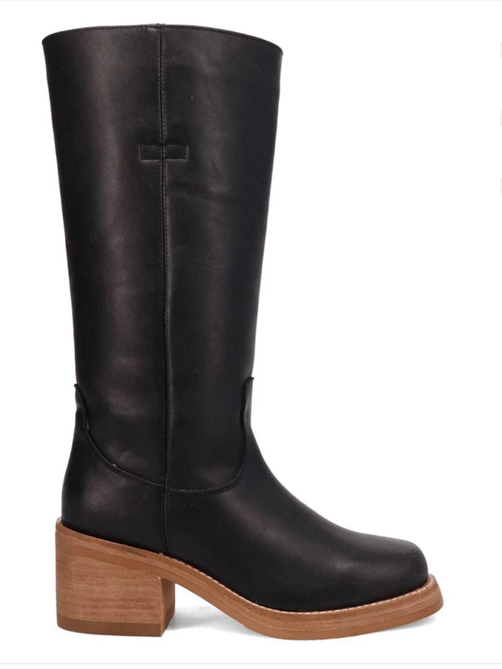dingo Bagabond Black Tall Leather Boots with Stacked Wood-Look Heel